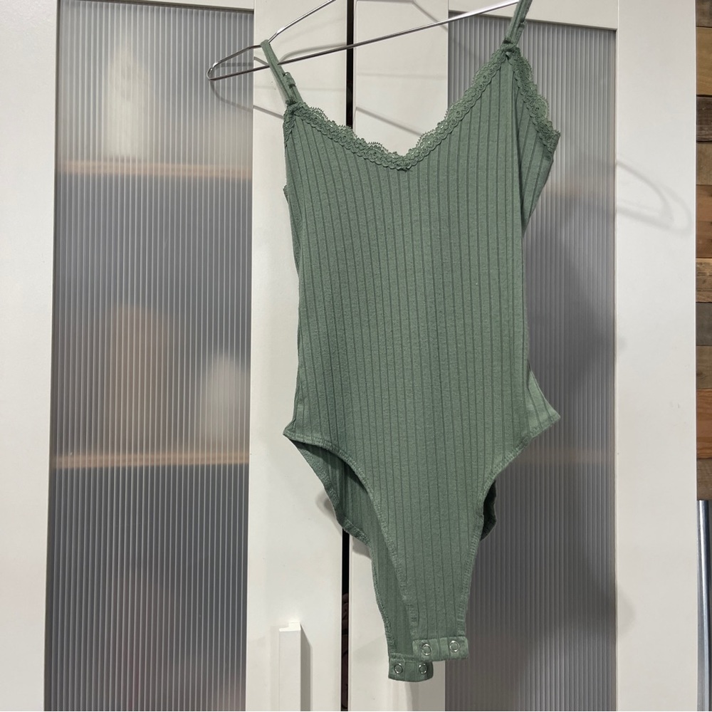 Sage green lace trim bodysuit